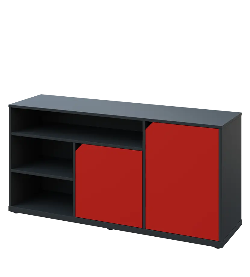 KU2-15DN3 P skříňka nízká 2-dveřová, nika, 740x1522x400, provedení pravé, antracit/červená